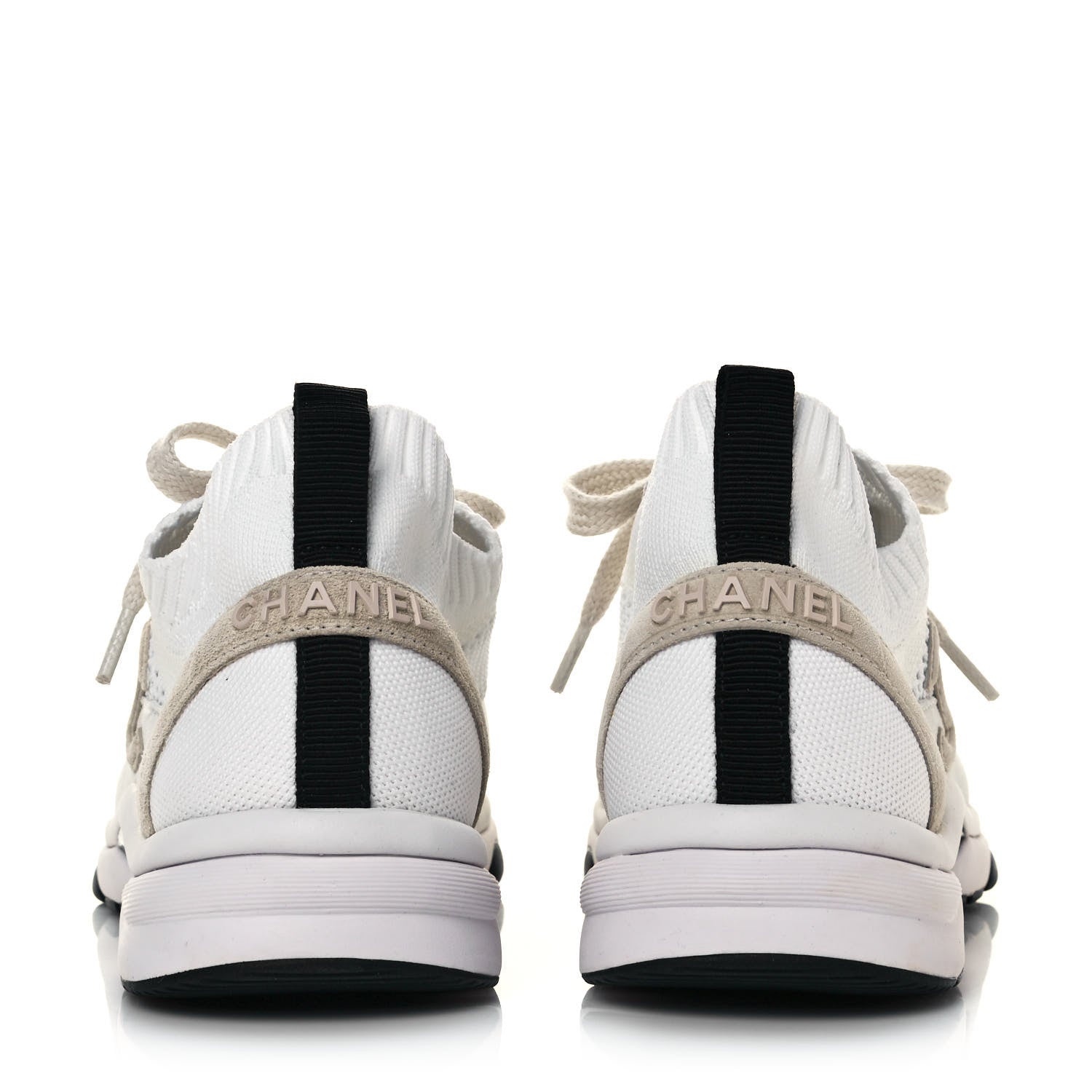 Chanel Mesh Suede Fabric Womens CC Sneakers 39.5 White Ivory Light Beige 5 of 9