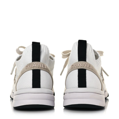 Chanel Mesh Suede Fabric Womens CC Sneakers 39.5 White Ivory Light Beige 5 of 9