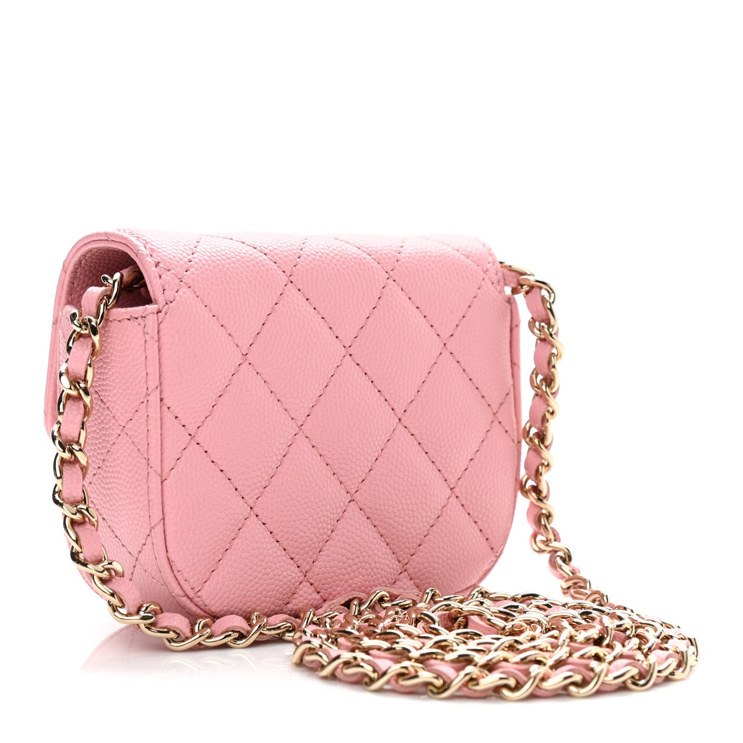 Caviar Quilted Mini Clutch With Chain Pink