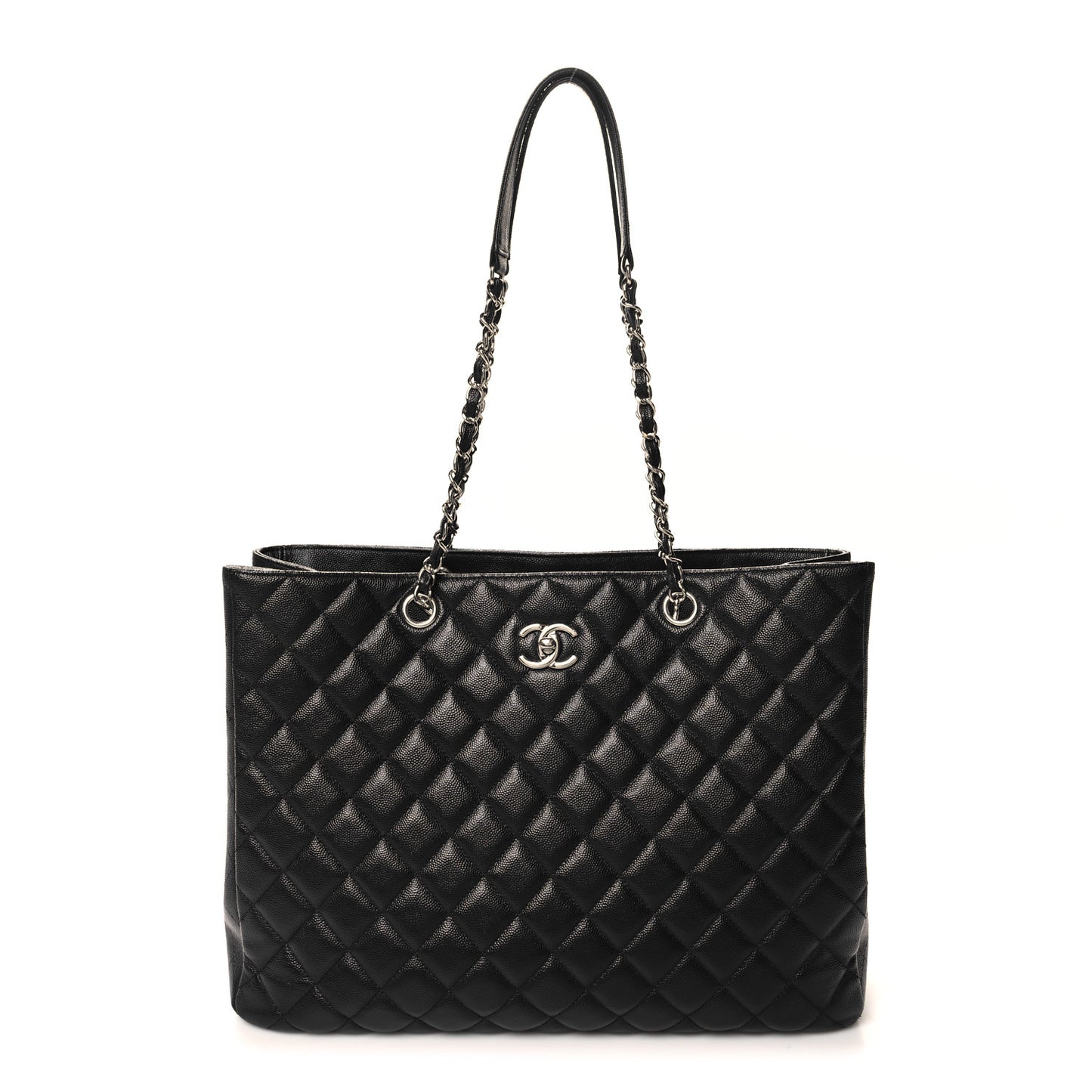 Caviar Quilted Large Shopping Tote Black