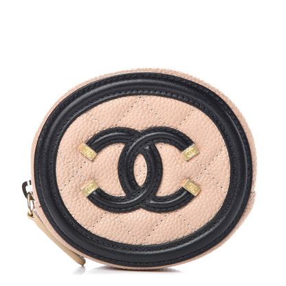 Chanel Caviar Quilted Filigree Zip Around Classic Coin Purse Beige Black 1 of 8