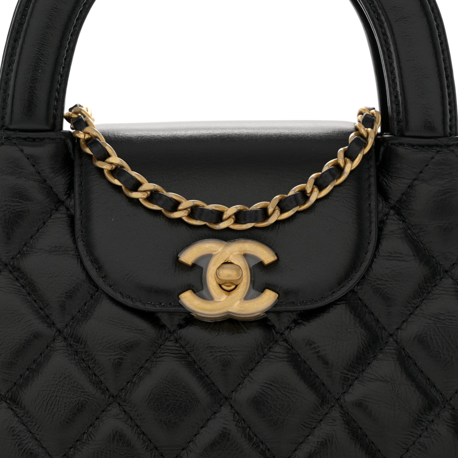 Chanel Shiny Aged Calfskin Quilted Nano Kelly Shopper Black 8 of 11
