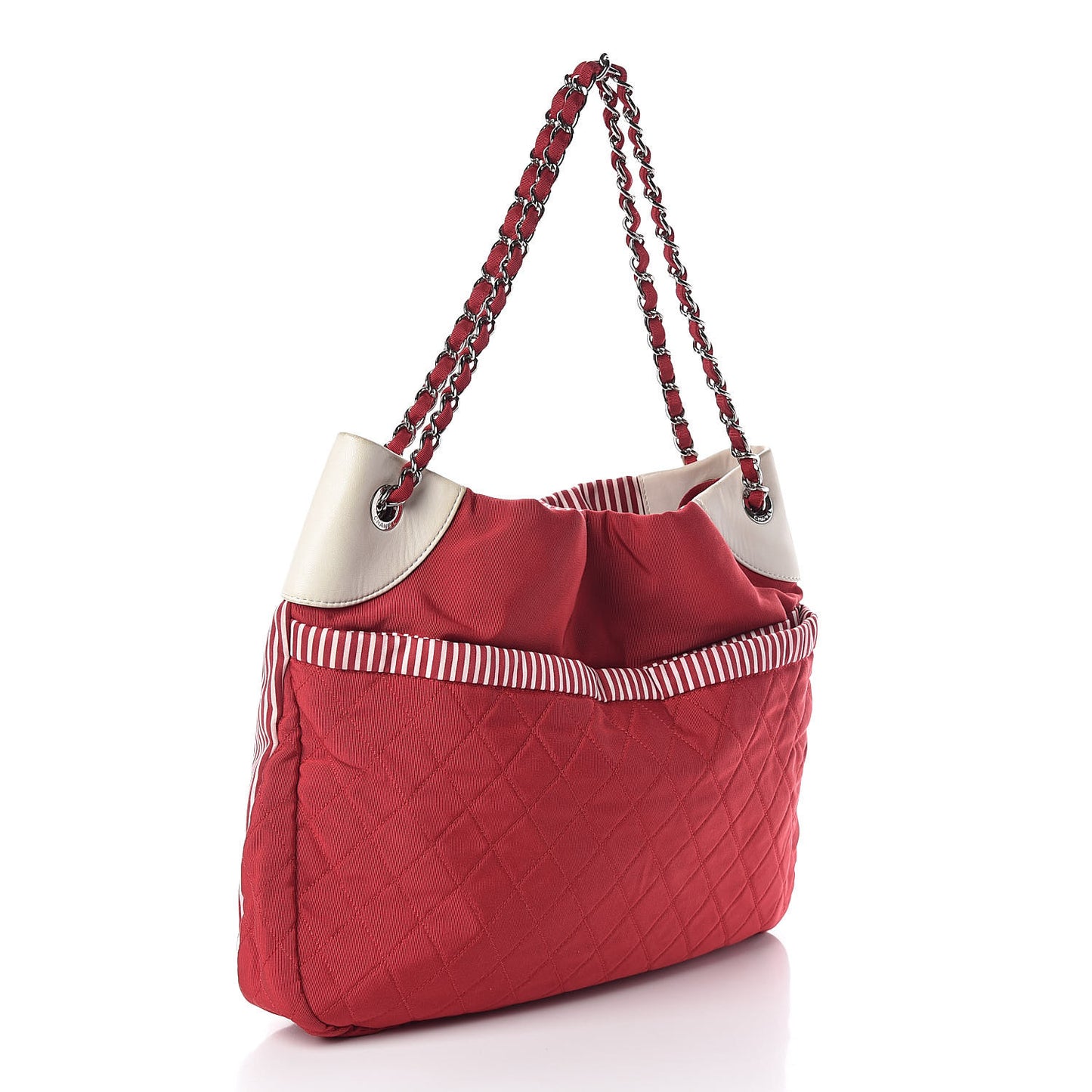Striped Canvas Logo Tote Red