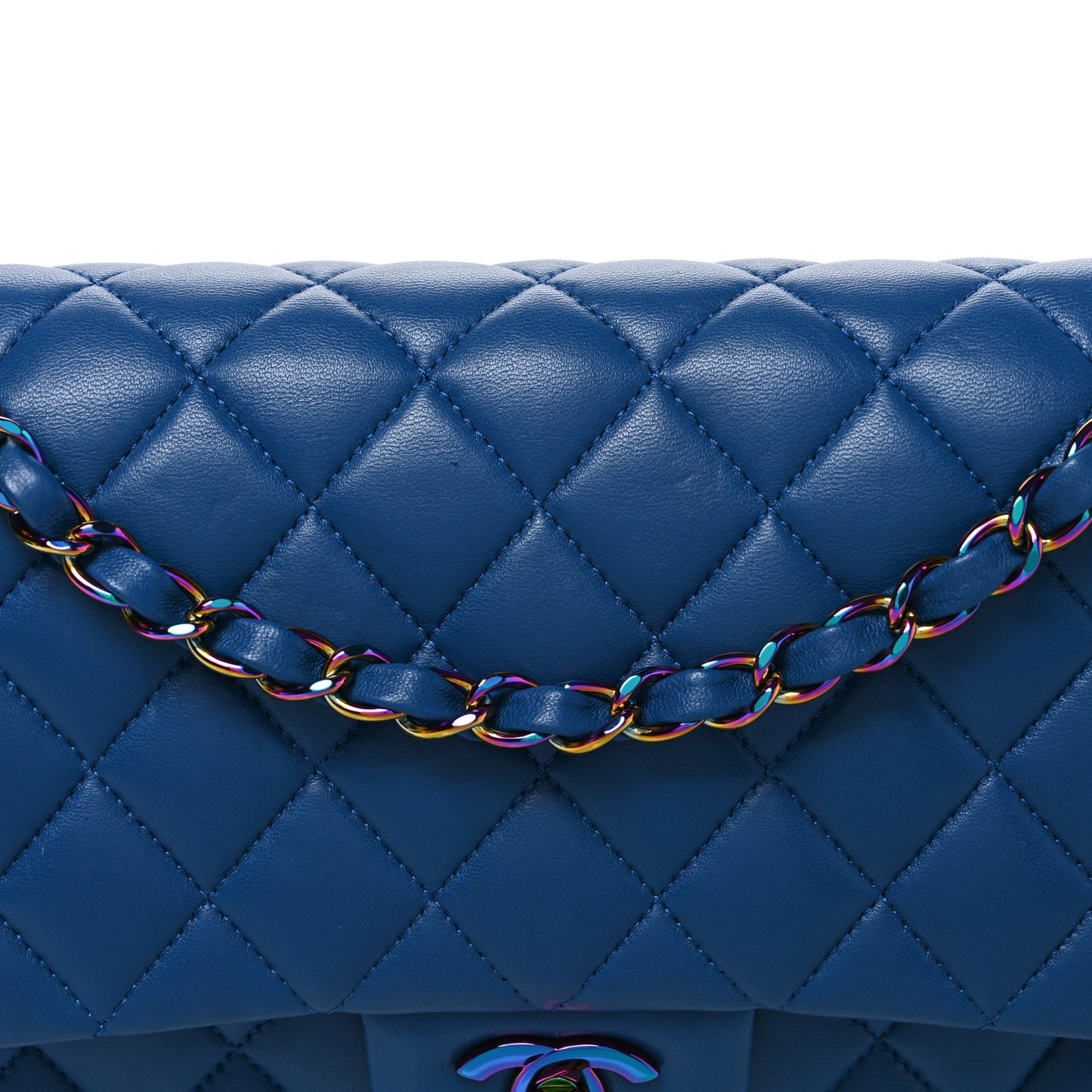 Lambskin Quilted Medium Double Flap Blue Pink