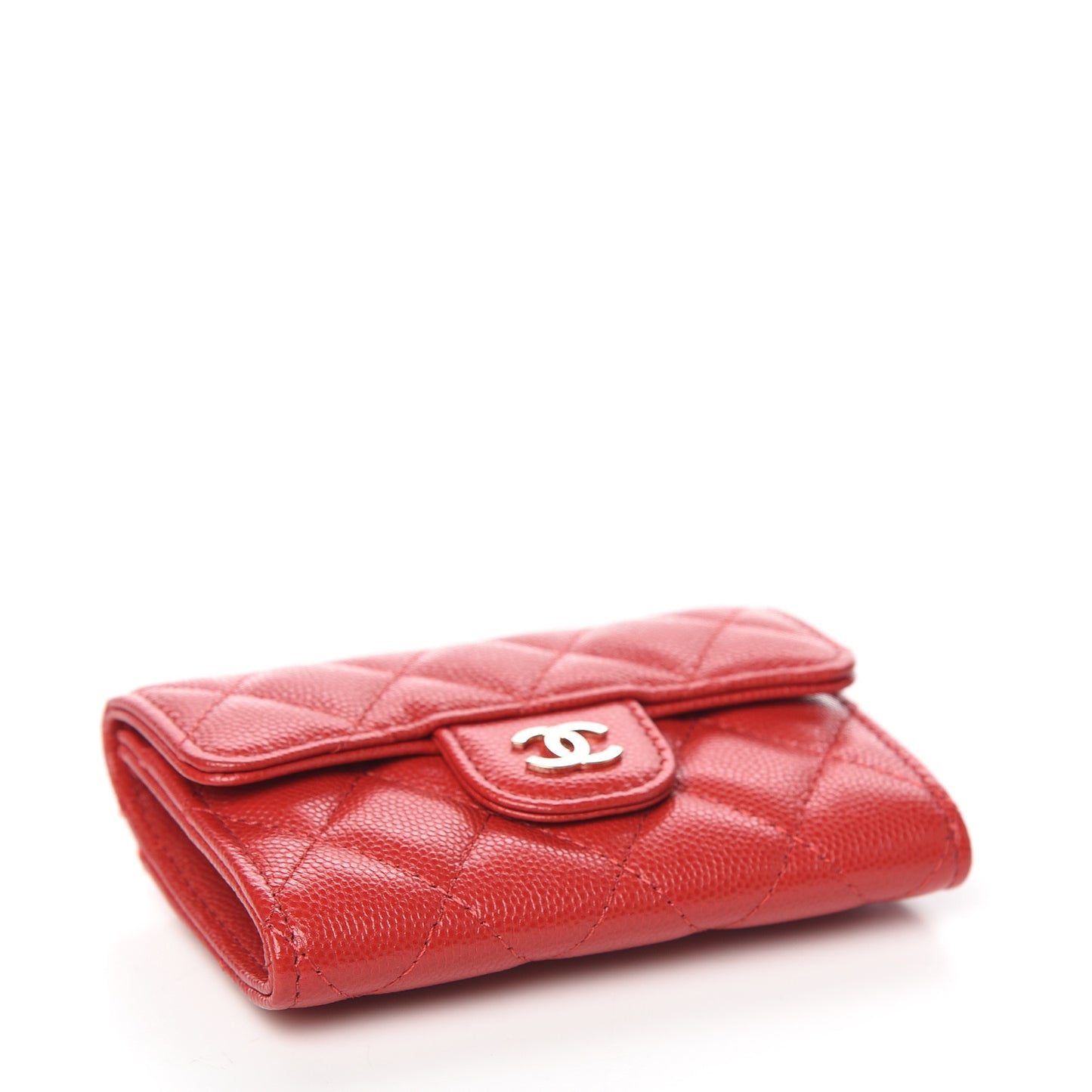 Caviar Quilted Flap Card Holder Wallet Red