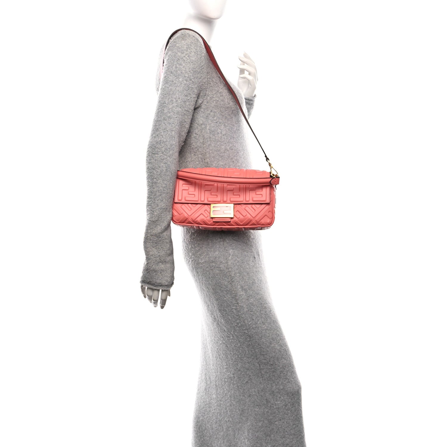 Fendi Nappa FF 1974 Embossed Baguette Rosa Pesca 2 of 11