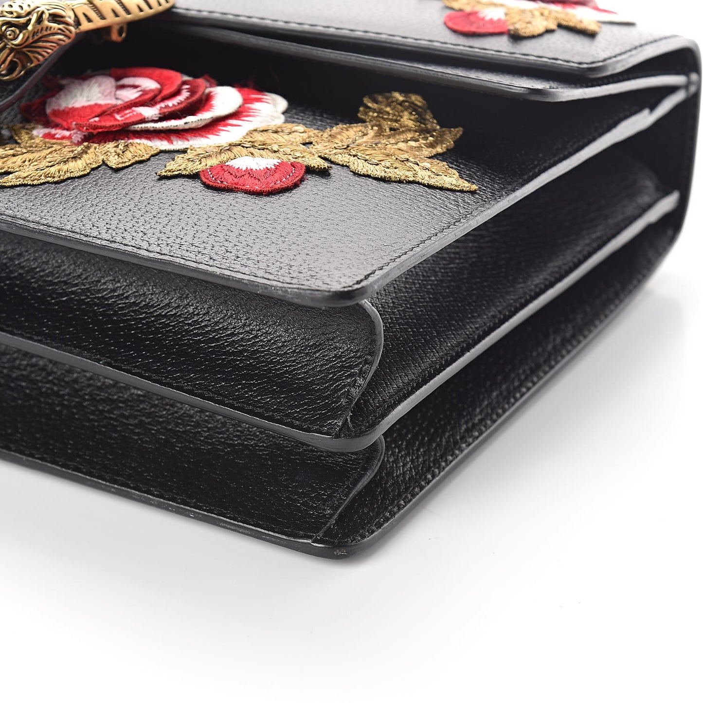 Calfskin Web Floral Embroidered Medium Dionysus Shoulder Bag Black