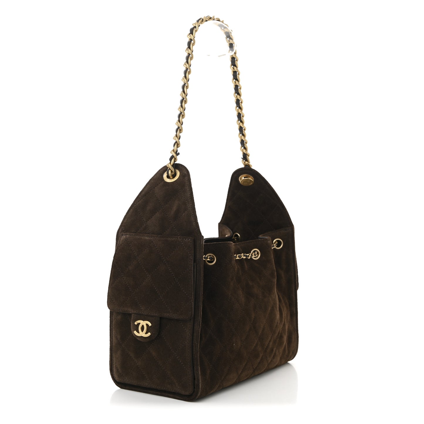 Suede Quilted Small Chanel 25 Handbag Dark Brown