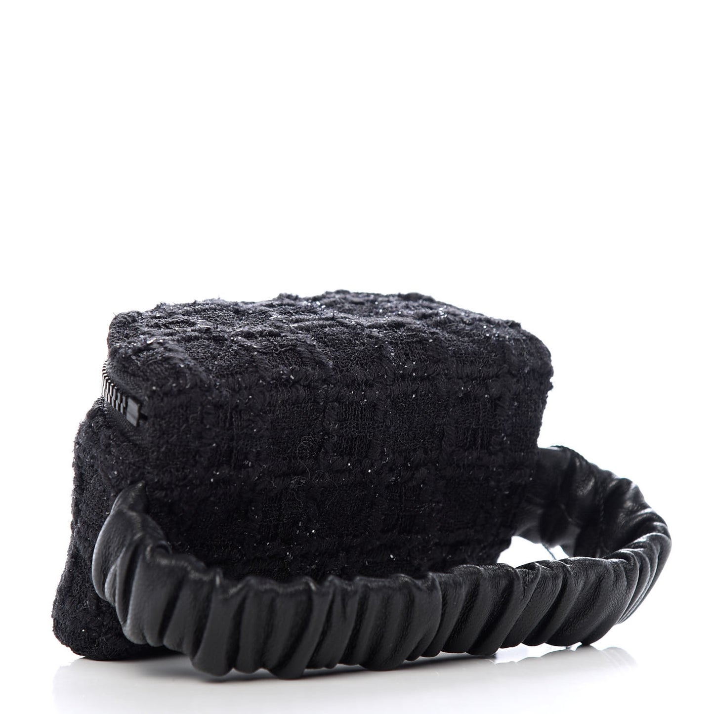 Tweed Lambskin Quilted Arm Coin Purse Black