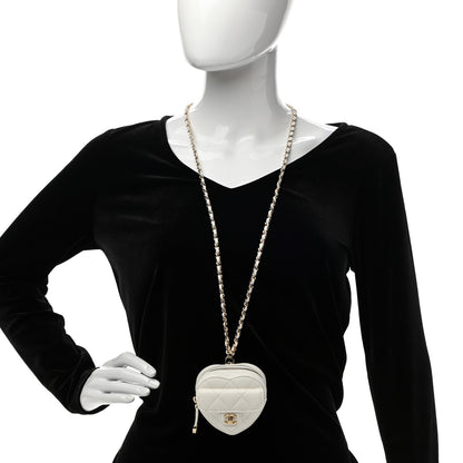 Chanel Lambskin Quilted CC In Love Heart Coin Purse With Chain White 2 of 10