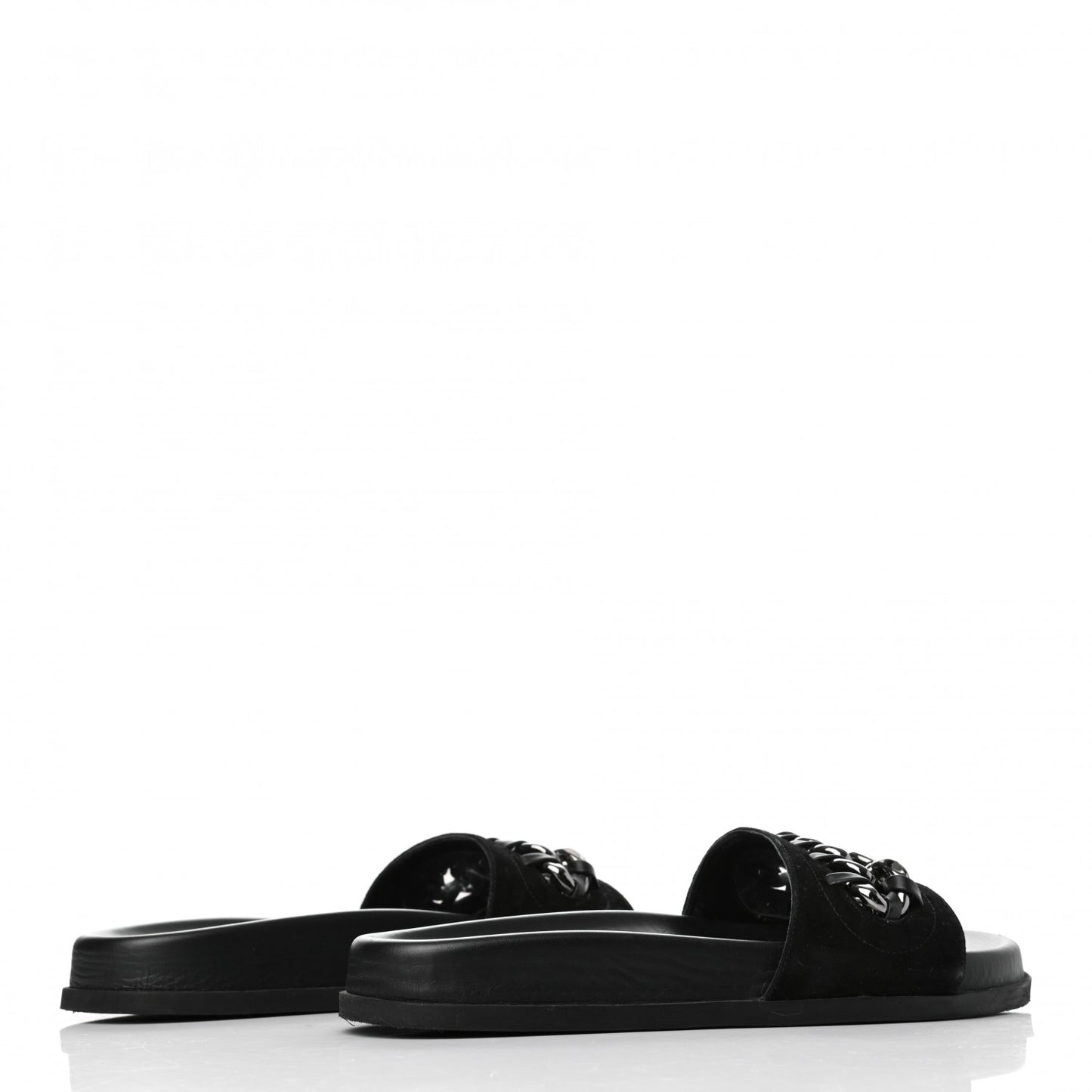 Suede Chain Flat Slide Sandals 36 Black