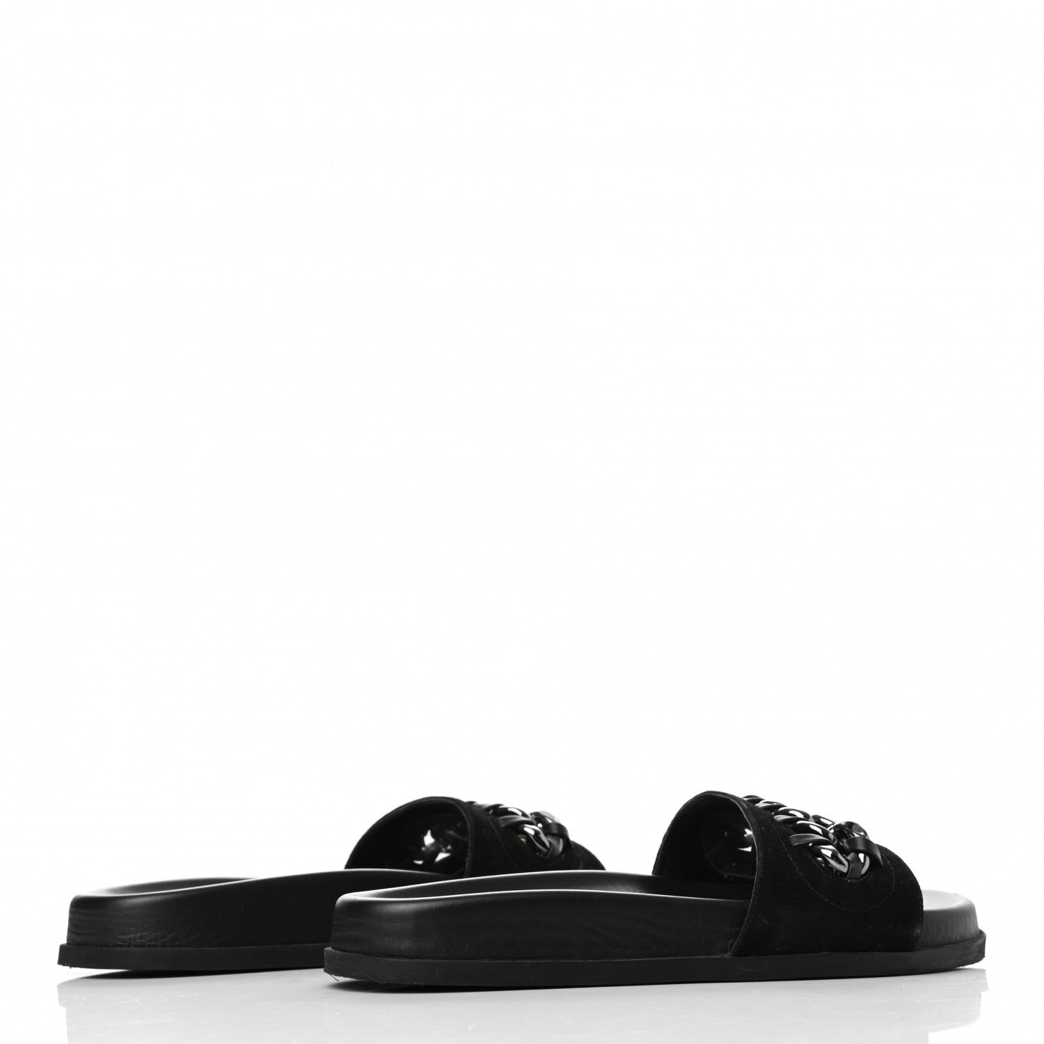 Valentino Garavani Suede Chain Flat Slide Sandals 36 Black 4 of 8