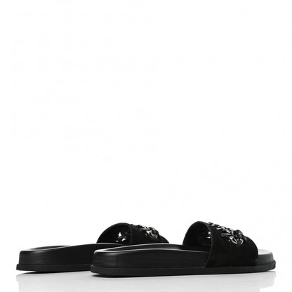 Valentino Garavani Suede Chain Flat Slide Sandals 36 Black 4 of 8