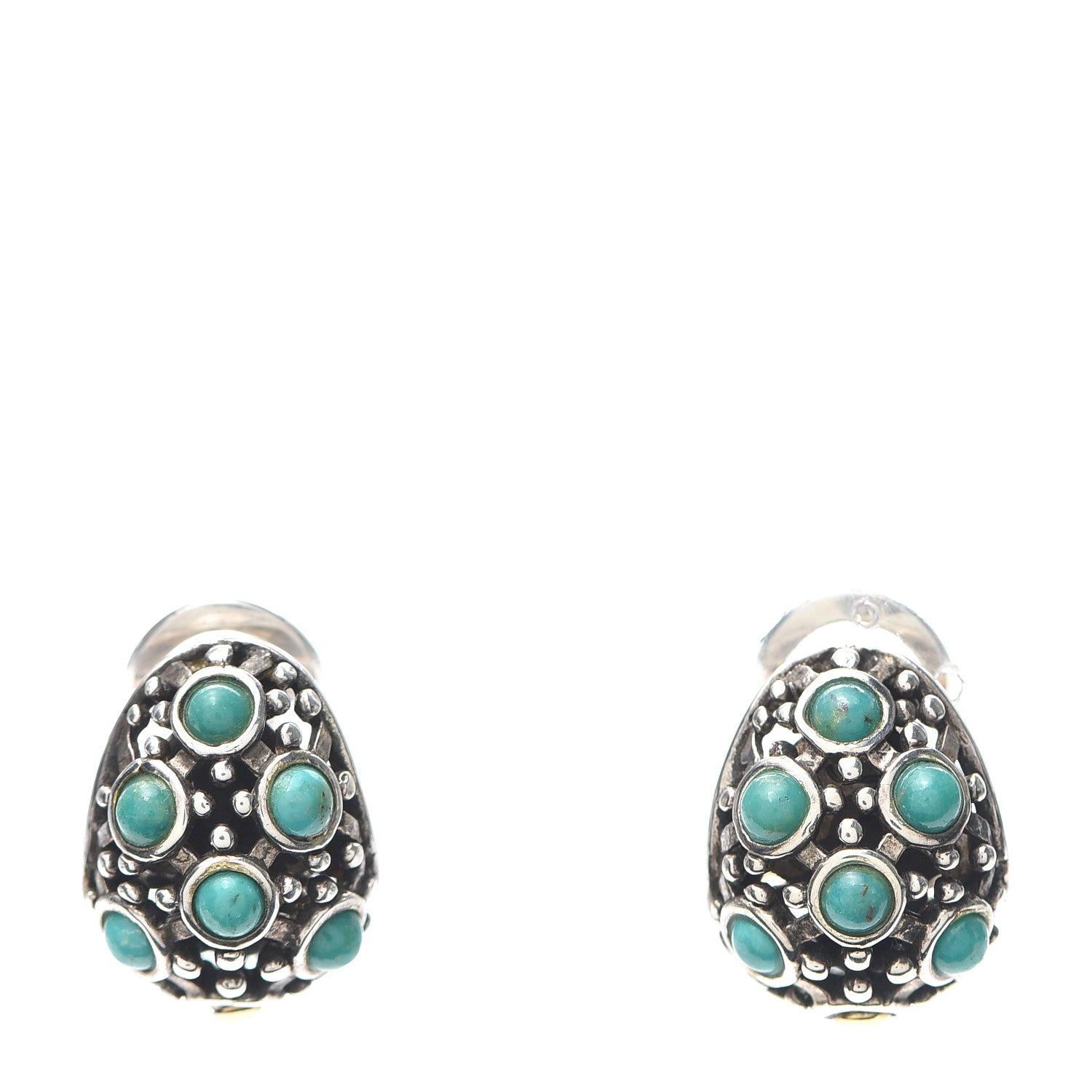 John Hardy Sterling Silver 18K Yellow Gold Turquoise Dot Hoop Earrings 1 of 5