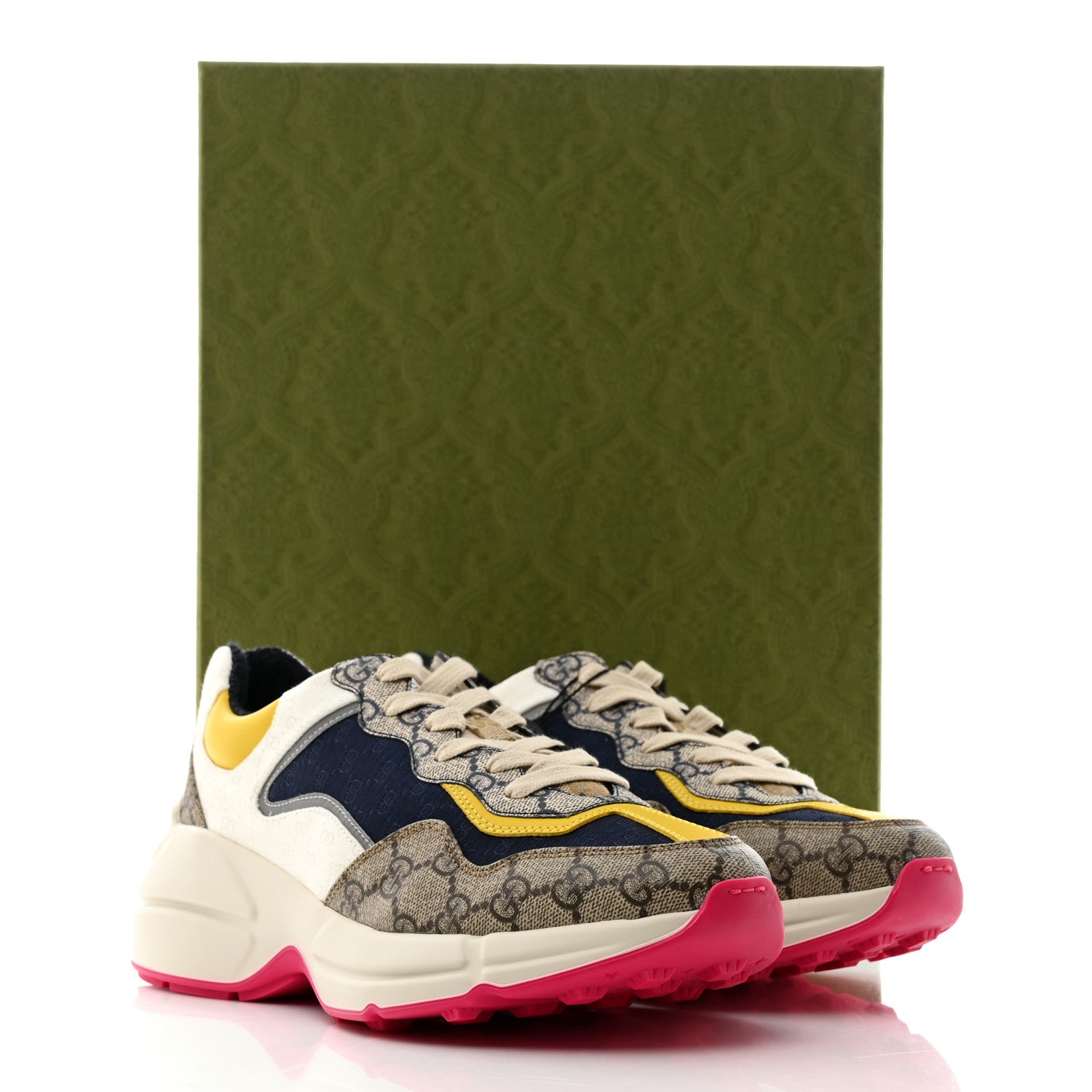 Gucci GG Supreme Monogram Mix Monogram Mens Rhyton Sneakers 6.5 London Blue Beige Sun Yellow 8 of 8