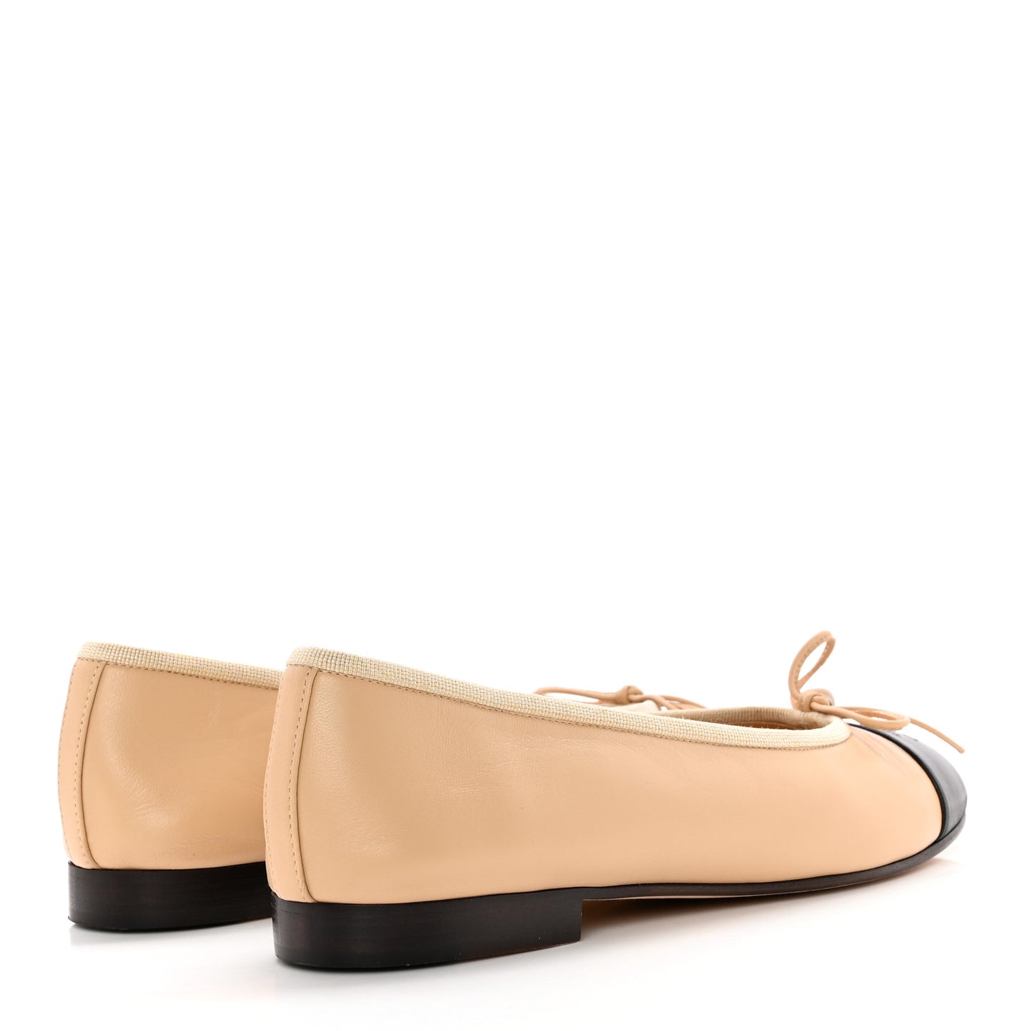 Lambskin Cap Toe Ballerina Flats 38 Beige Black