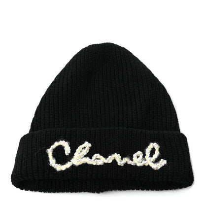 Chanel Cashmere Logo Beanie Hat Black White 1 of 4