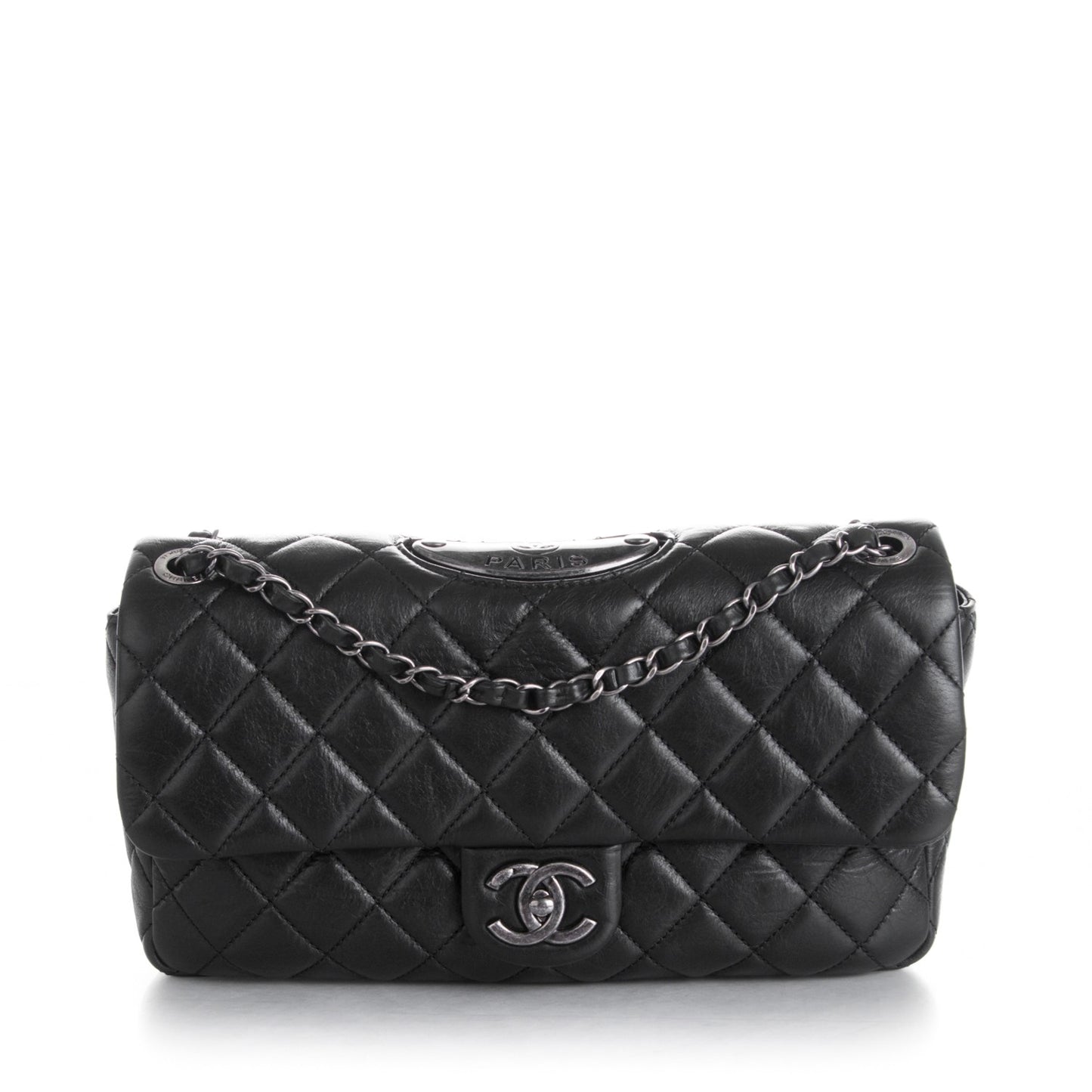 Calfskin Quilted Large Single Flap Black