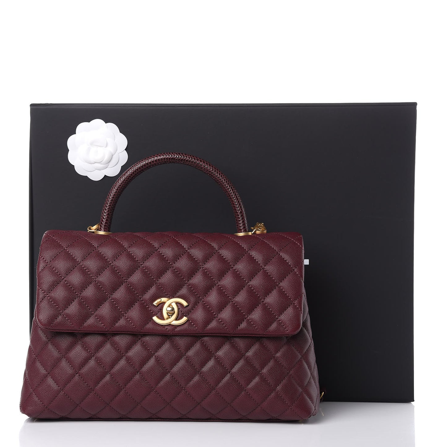 Caviar Lizard Quilted Medium Coco Handle Flap Burgundy
