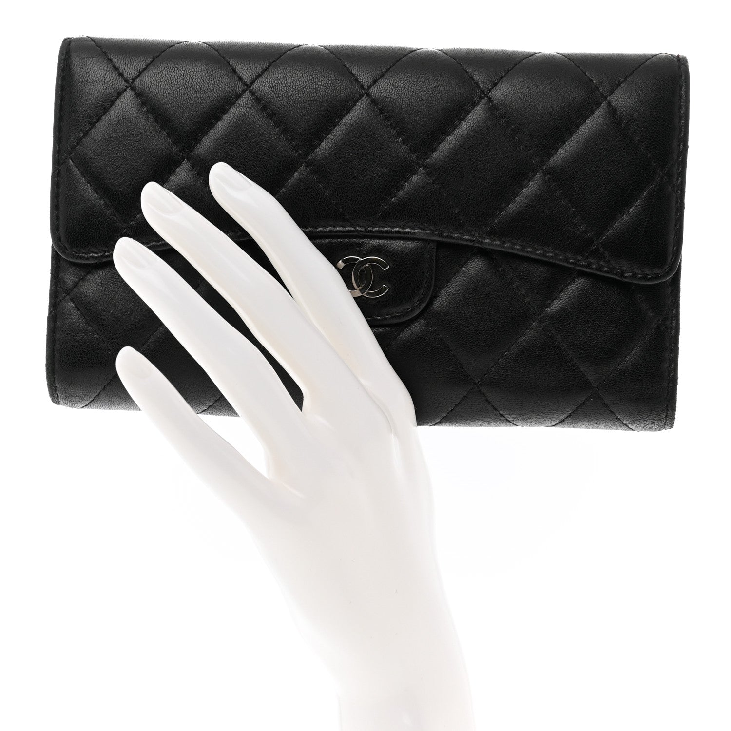 Chanel Lambskin Quilted Large Flap Wallet Black 2 of 11