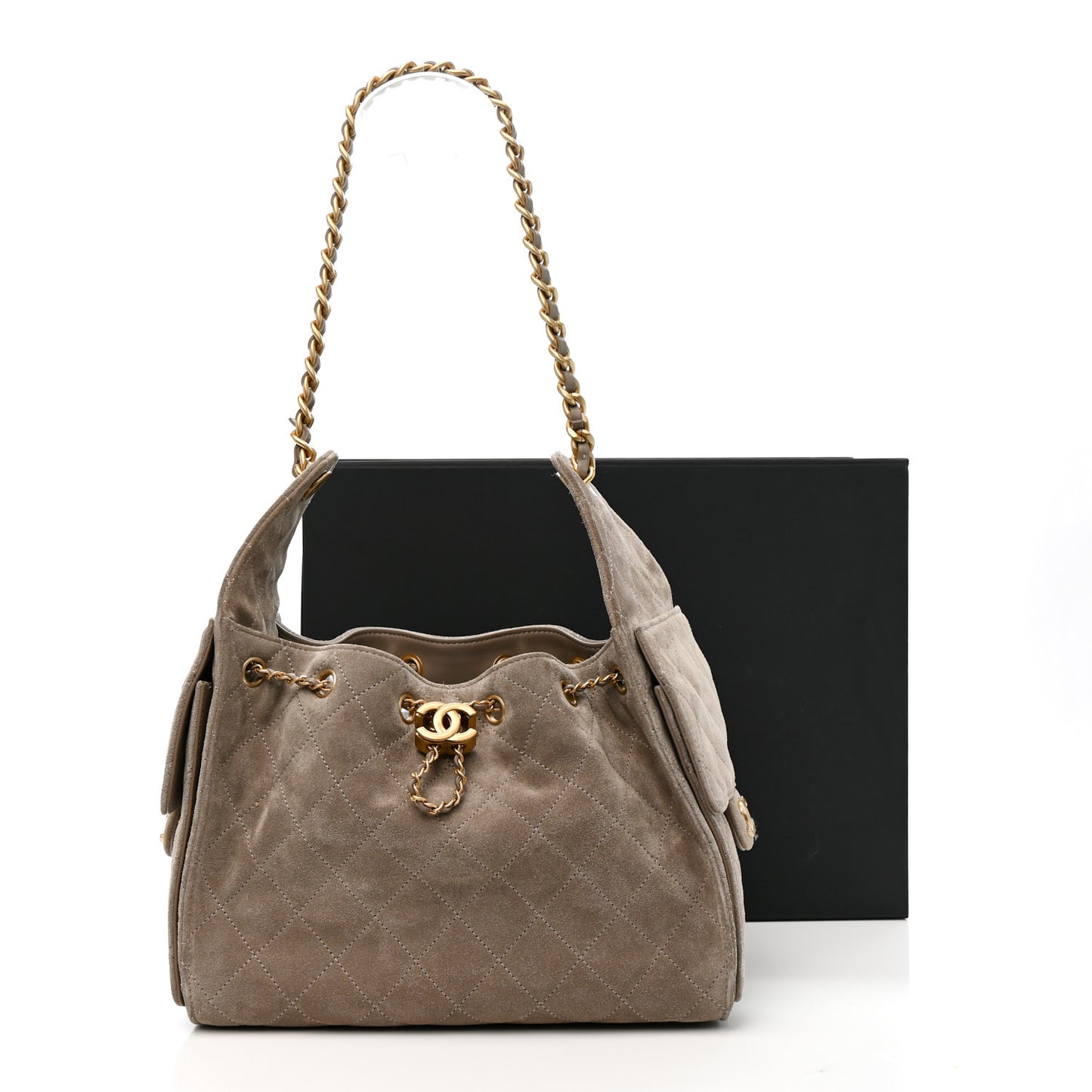 Suede Quilted Small Chanel 25 Handbag Dark Grey