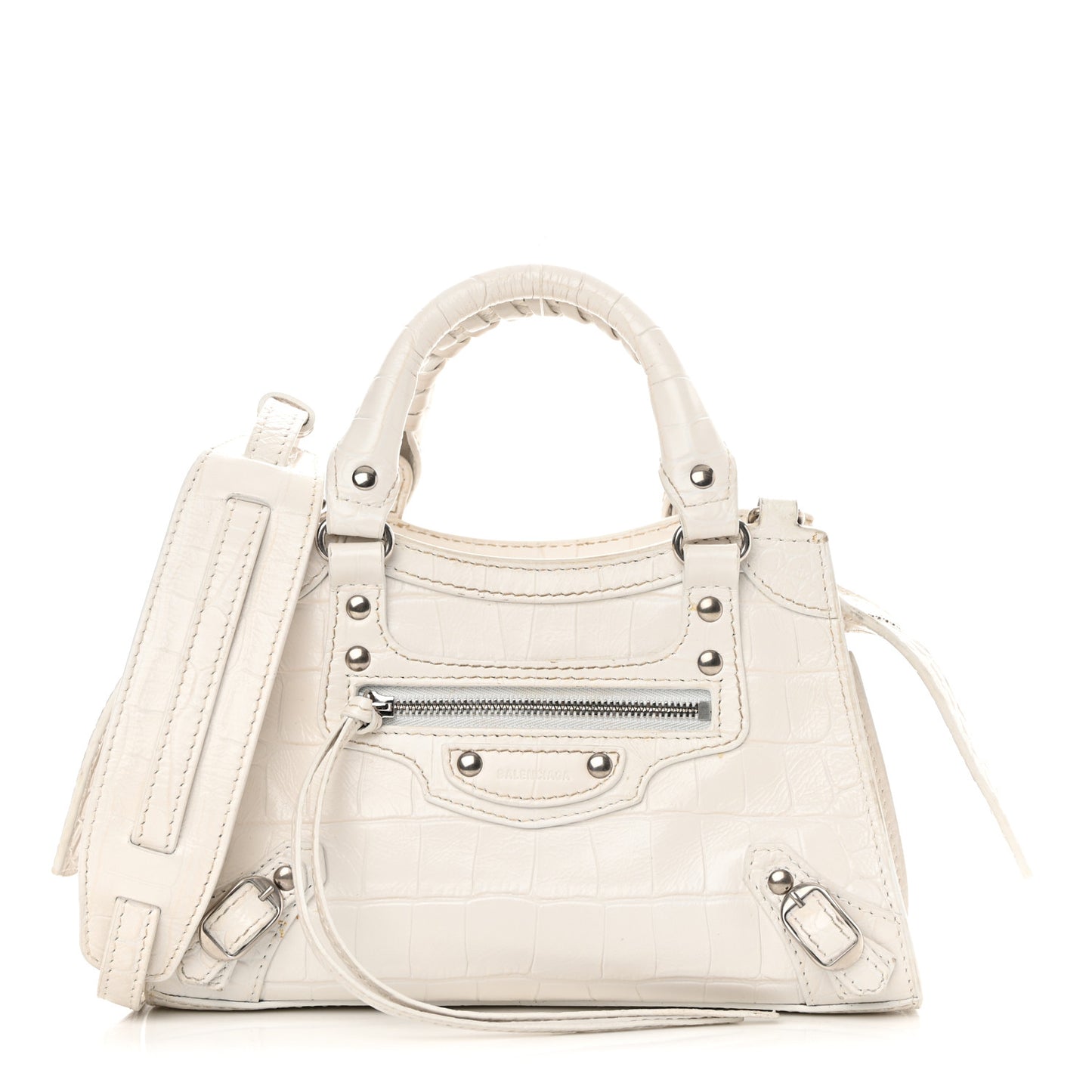 Extra Supple Calfskin Crocodile Embossed Neo Classic Silver Hardware Mini City White