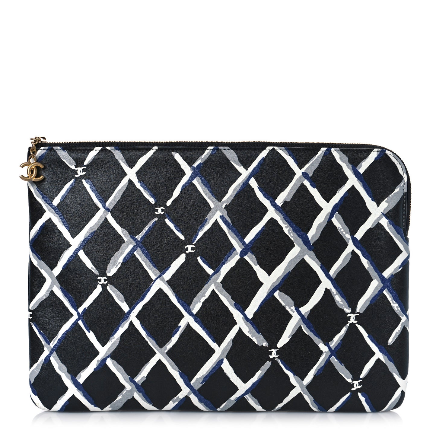 Lambskin Painted Quilt Pouch Black Blue Grey