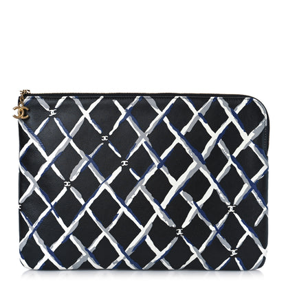 Chanel Lambskin Painted Quilt Pouch Black Blue Grey 1 of 9