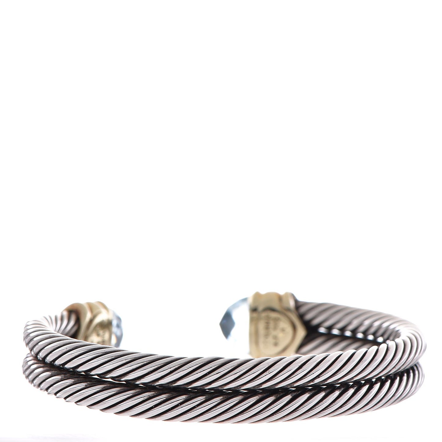 Sterling Silver 14K Yellow Gold Blue Topaz Double Cable Bracelet