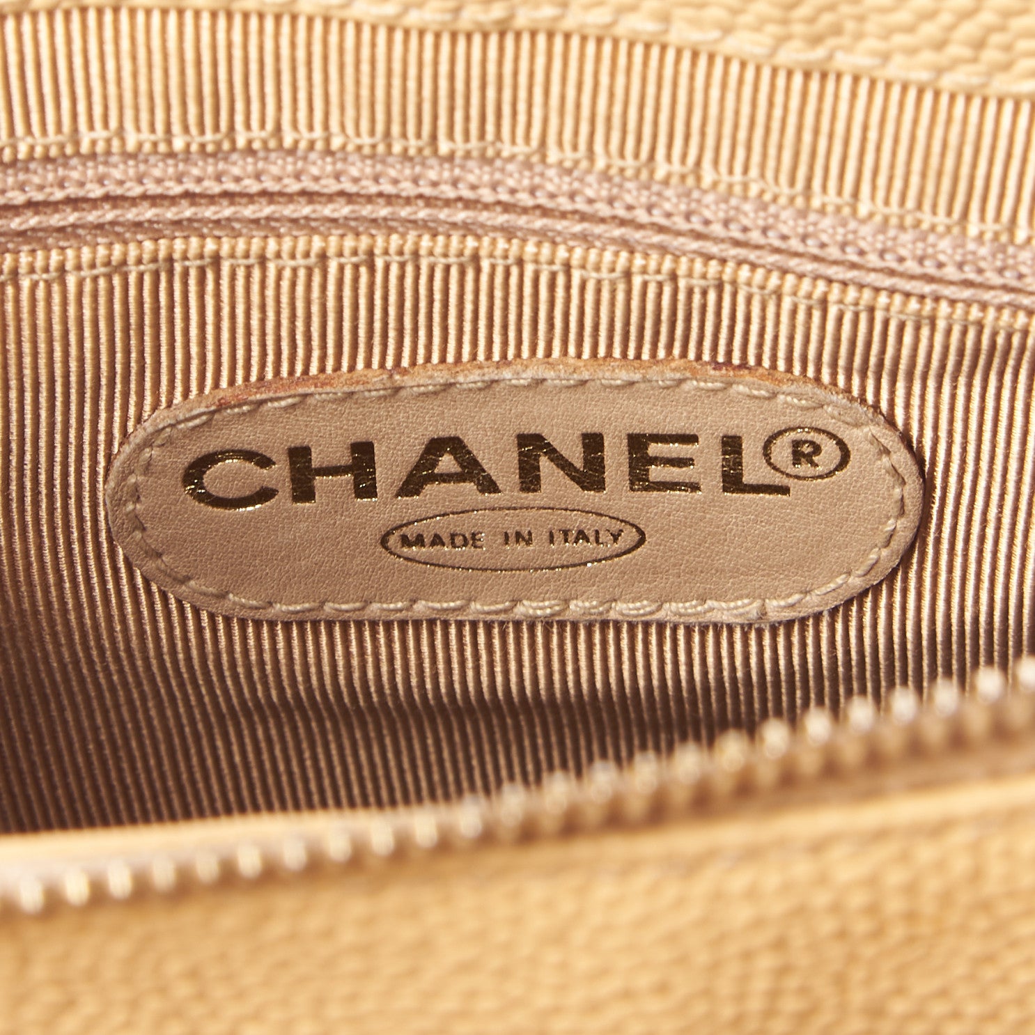 Chanel Caviar Logo Shoulder Bag Beige 10 of 12