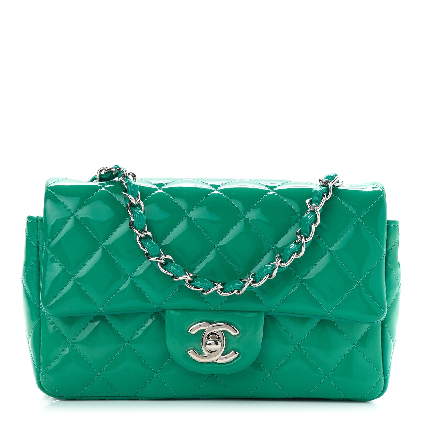 Patent Quilted Mini Rectangular Flap Turquoise