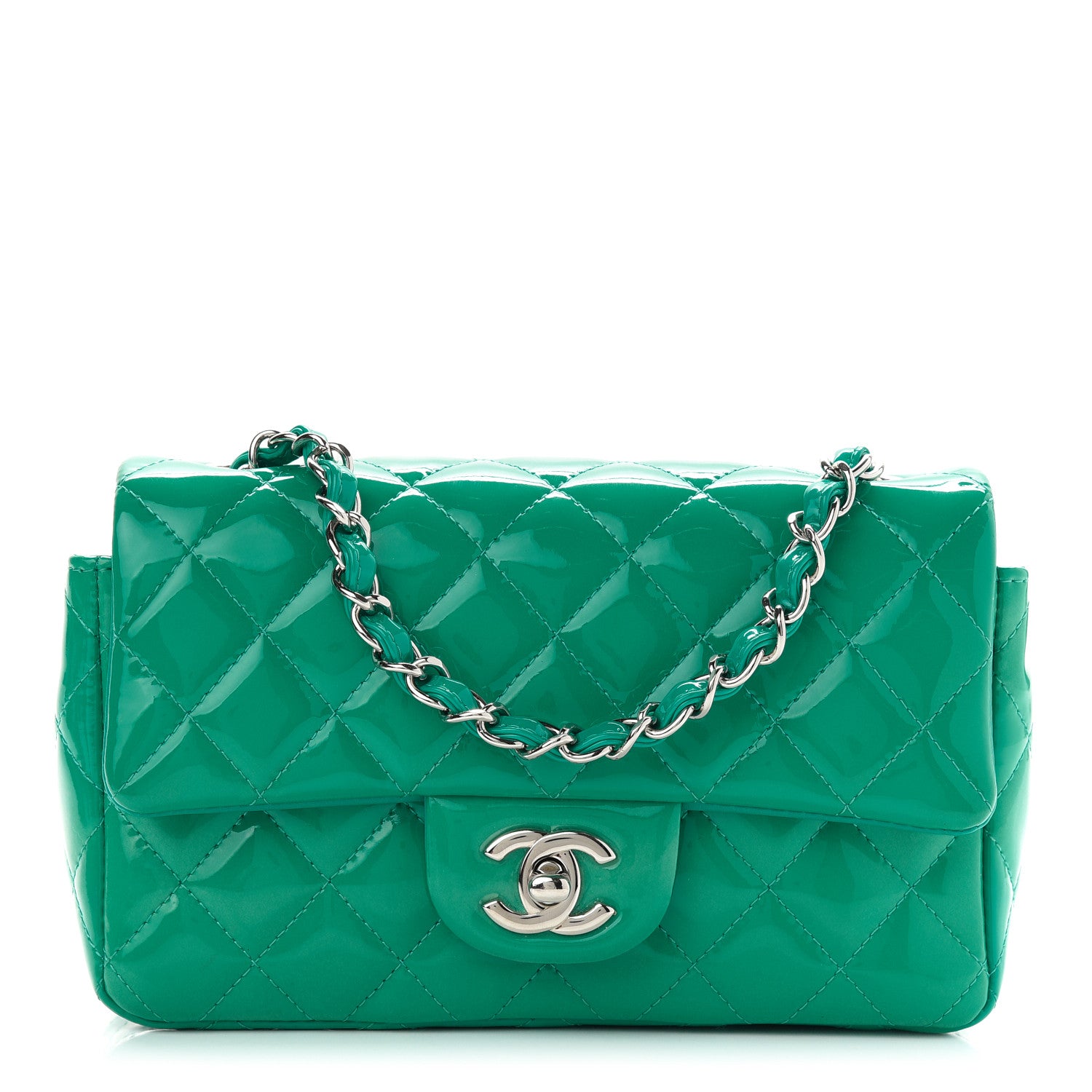 Chanel Patent Quilted Mini Rectangular Flap Turquoise 1 of 9