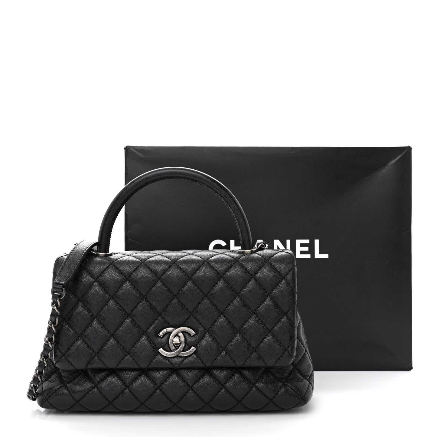 Caviar Quilted Small Coco Handle Flap Black