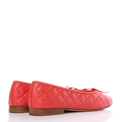 Chanel Lambskin Quilted Cap Toe CC Ballerina Flats 40.5 Light Red 4 of 12