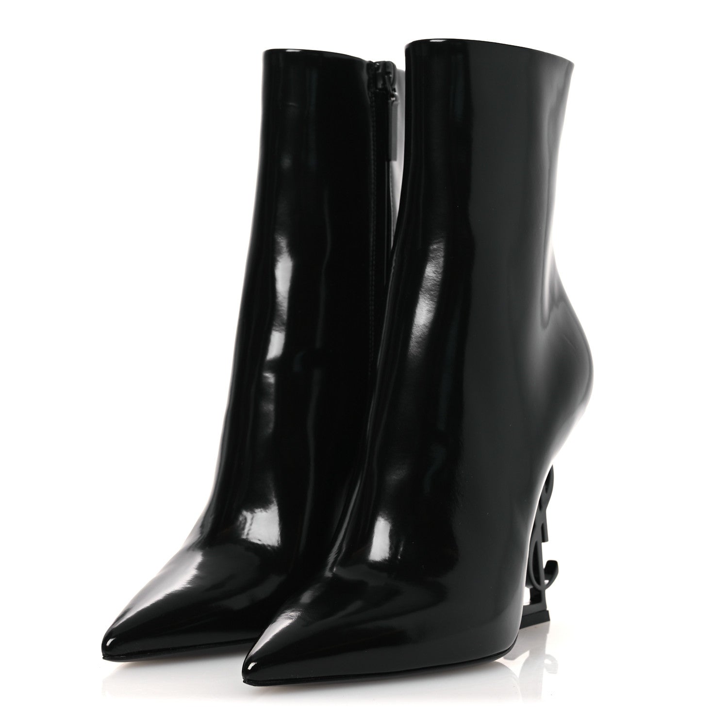 Saint Laurent Glazed Calfskin Opyum Ankle Boots 36 Black 1867361