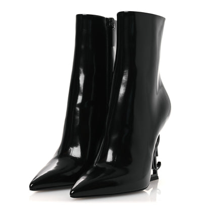 Saint Laurent Glazed Calfskin Opyum Ankle Boots 36 Black 4 of 11