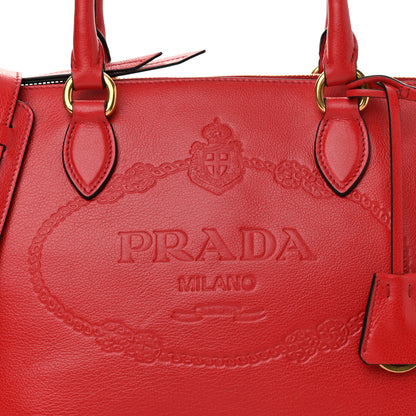 Prada Glace Calfskin Embossed Logo Tote Rosso 9 of 11