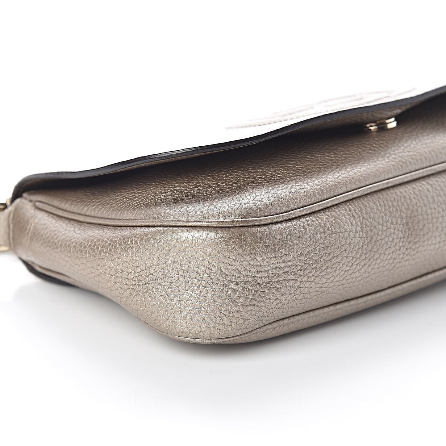 Metallic Pebbled Calfskin Medium Soho Flap Crossbody Golden Beige