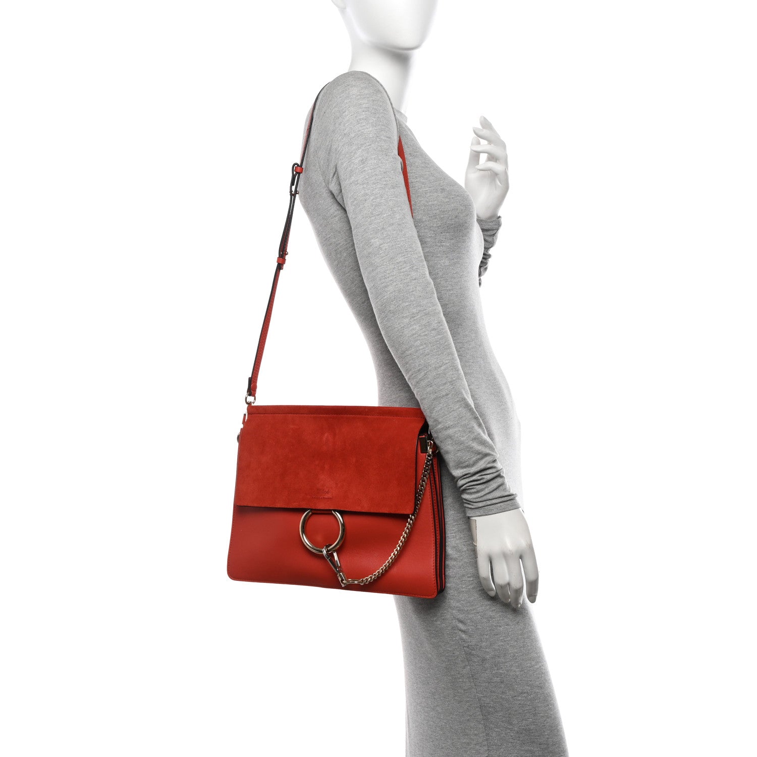 Chloe Calfskin Suede Medium Faye Shoulder Bag Sepia Red 2 of 12