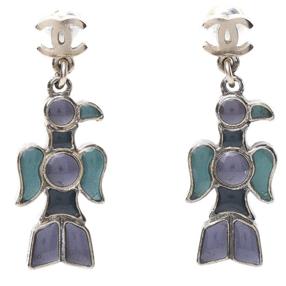 Chanel Gripoix Poured Glass Totem Bird CC Drop Earrings Multicolor 1 of 7