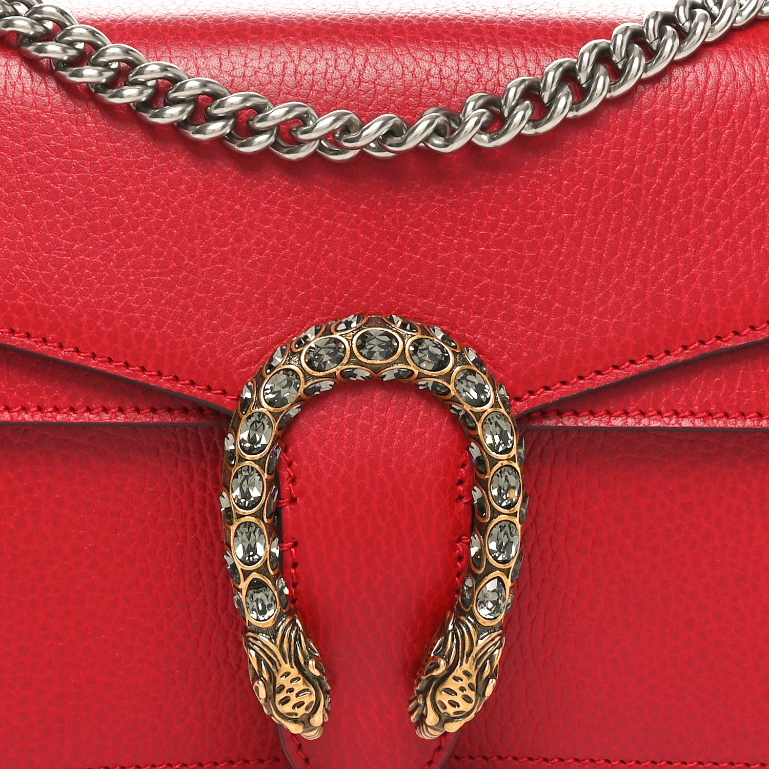 Gucci Dollar Calfskin Swarovski Crystal Small Dionysus Shoulder Bag Hibiscus Red 8 of 10