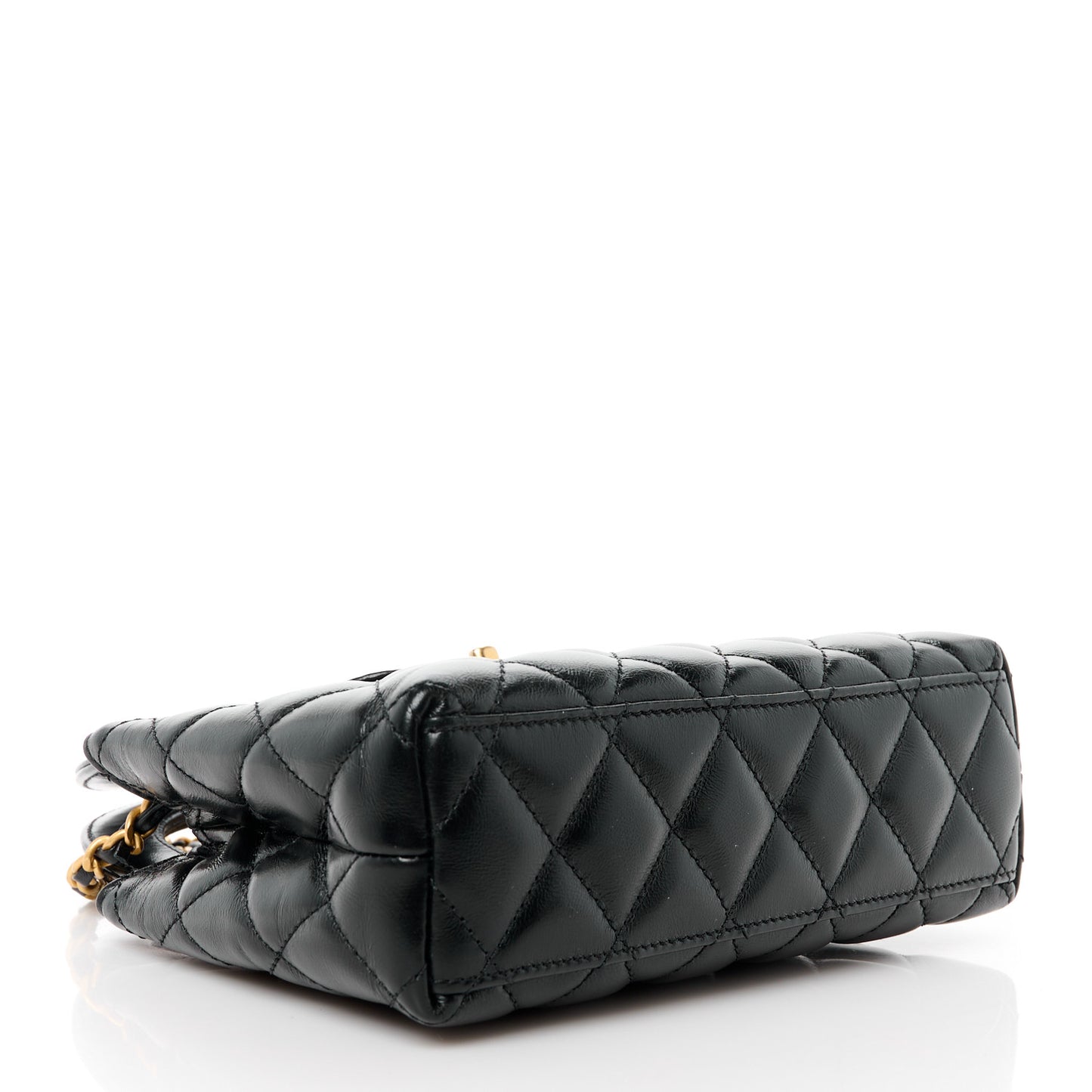 Shiny Aged Calfskin Quilted Nano Kelly Shopper Black