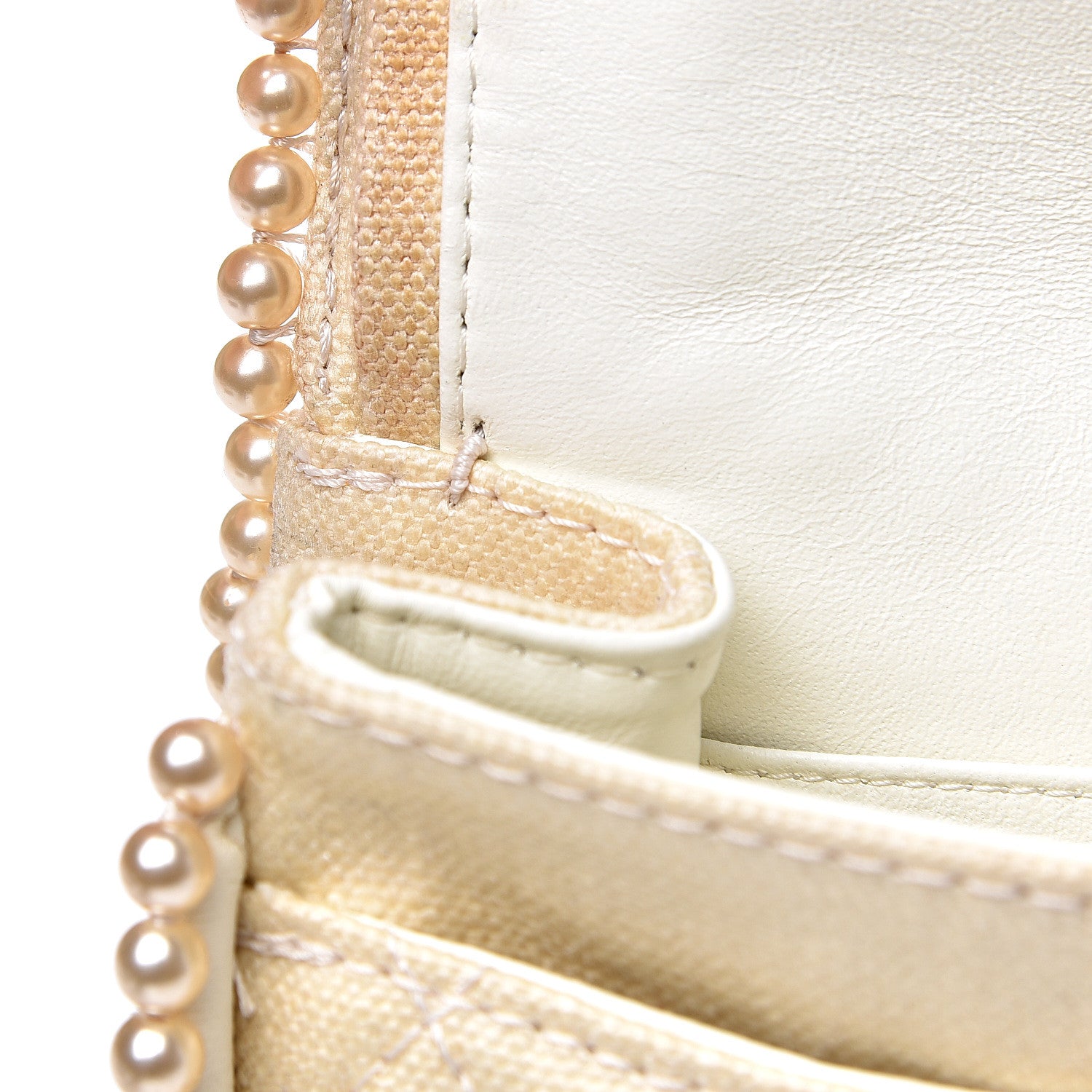Chanel Canvas Quilted Pearl Trim Medium Flap Beige 14 of 16