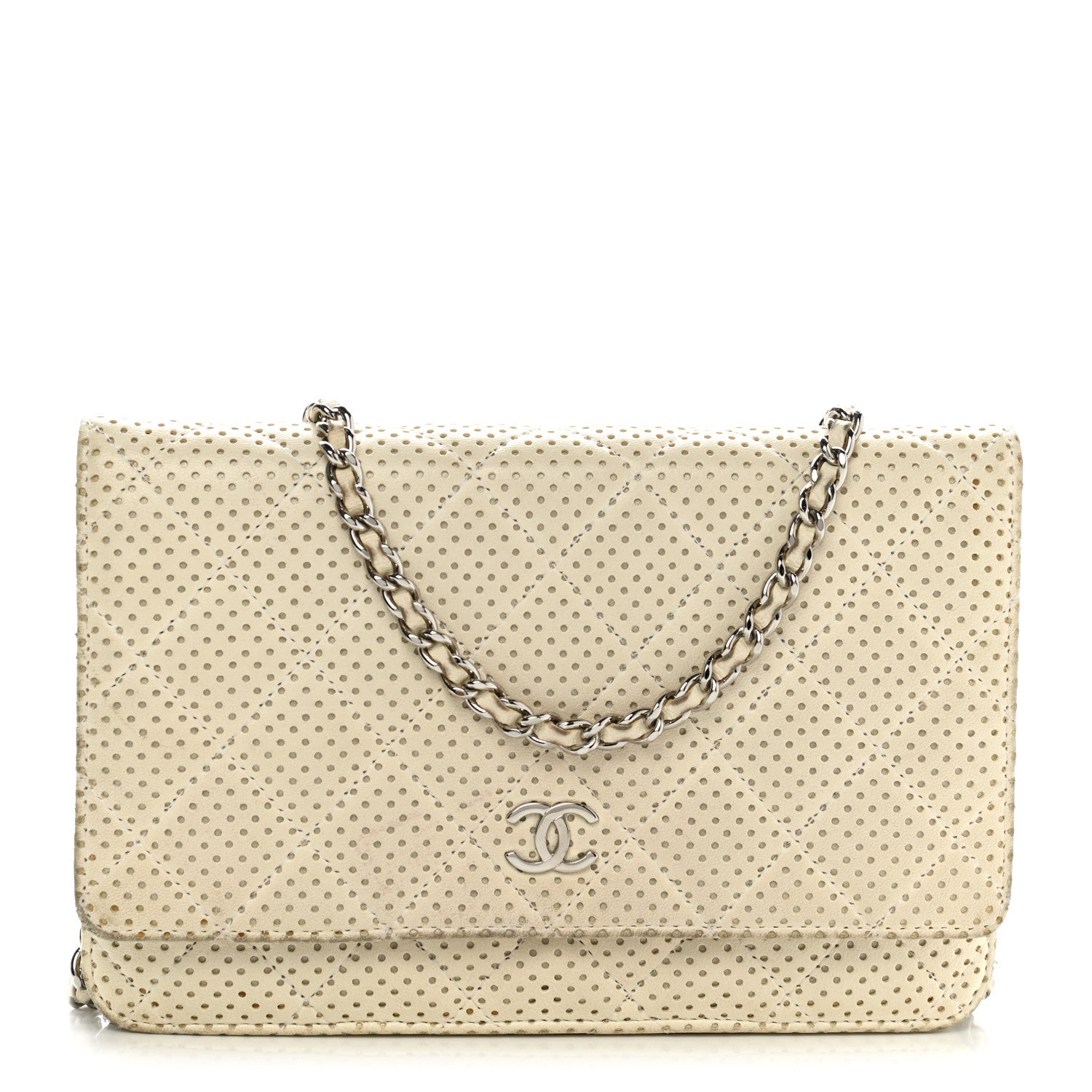 Chanel Perforated Lambskin Quilted Wallet On Chain WOC Beige 1 of 14