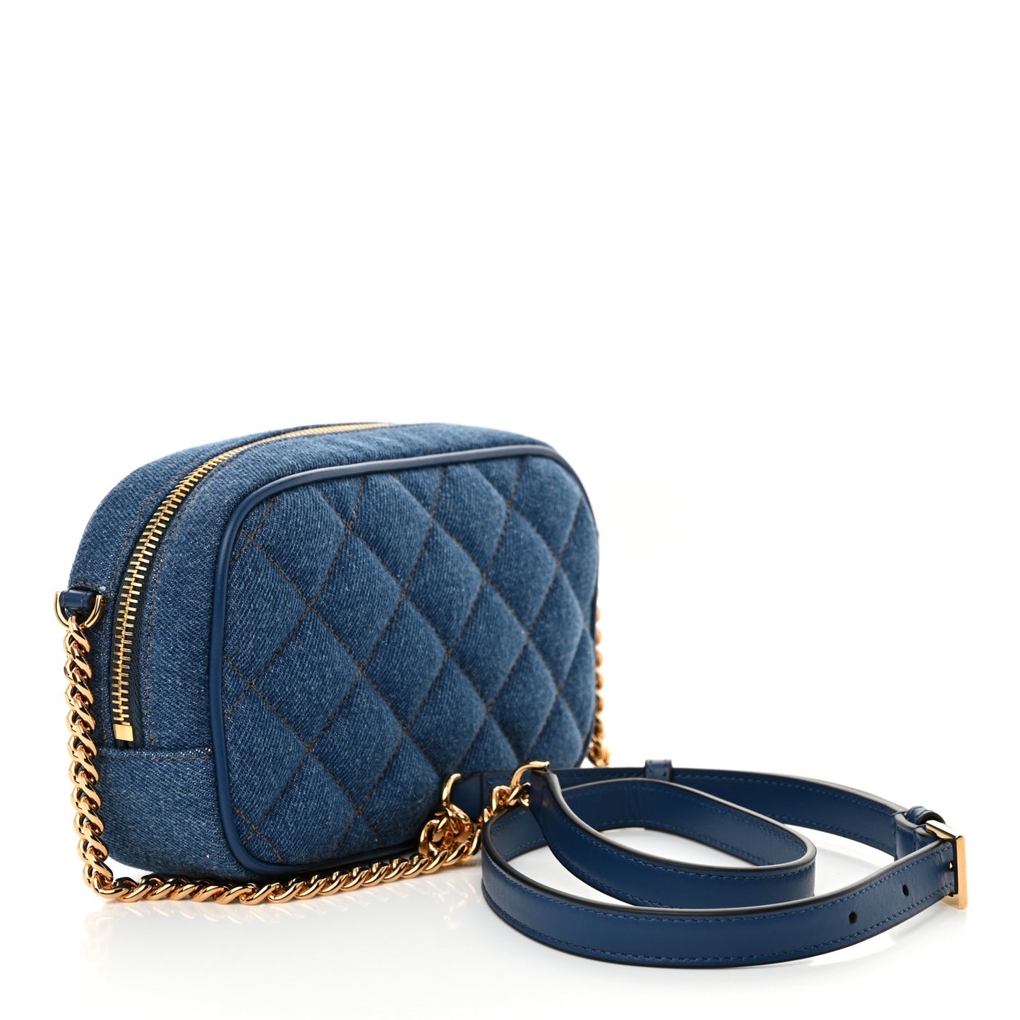 Denim Quilted La Medusa Camera Bag Blue