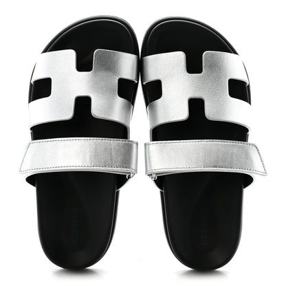 Hermes Metallic Goatskin Womens Chypre Sandals 36 Argent 2 of 9