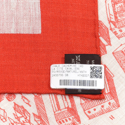 Hermes Cashmere Silk La Cite Cavaliere Shawl 140 Rouge Naturel Anthracite 3 of 4