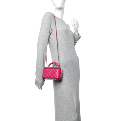 Chanel Lambskin Quilted Small Charming Top Handle Vanity Case With Chain Dark Pink 2 of 12