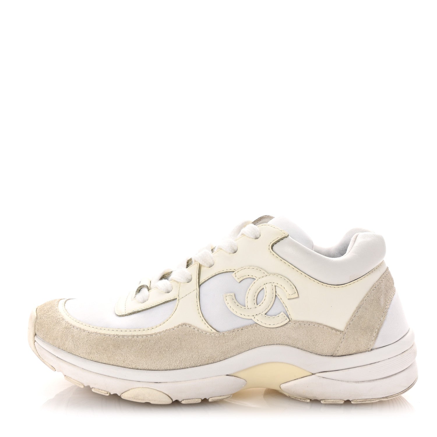 Chanel Suede Calfskin Fabric CC Sneakers 35 White 1 of 8