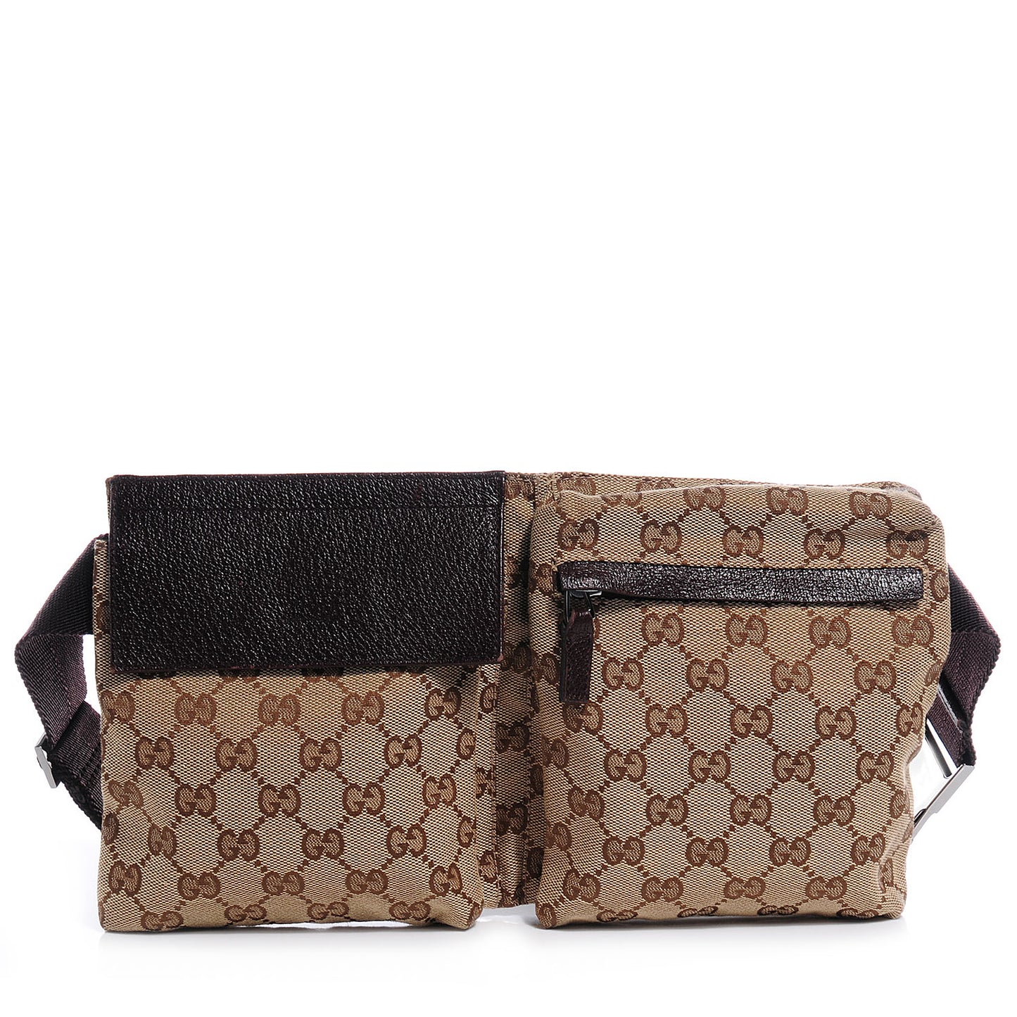 GG Monogram Web Double Pocket Belt Bag Dark Brown